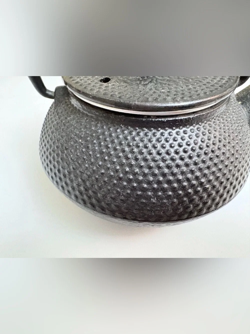 Small Black Hobnail Cast Iron & Enamel  Teapot W/strainer Japan Very Unique